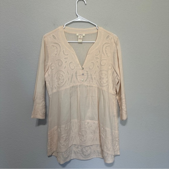 Sundance 3/4 Sleeve Cotton High Low Boho Tunic Blouse Peach Womens Size Medium - Picture 1 of 6